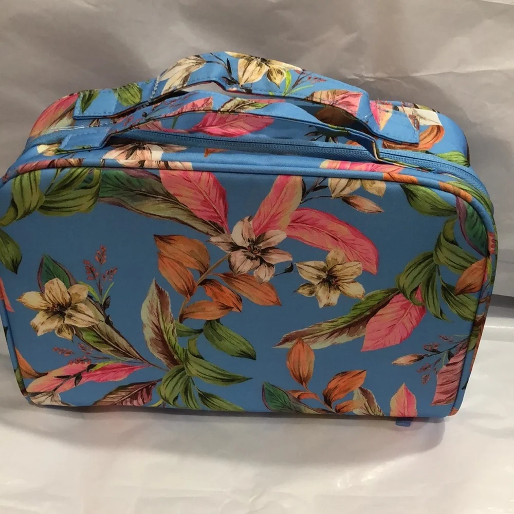 Hurley blue tropical floral print vinyl zip around makeup cosmetics‎ beauty case